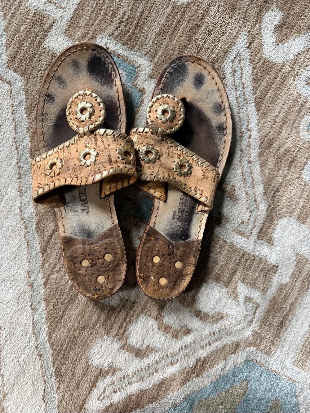 Jack Rogers Brown Cork-Style Embellished Slide Sandals